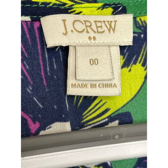 J Crew Top Womens Sz 00 XXS Shirt Tank Blouse Boho Floral Tropical Green Casual - Picture 8 of 12